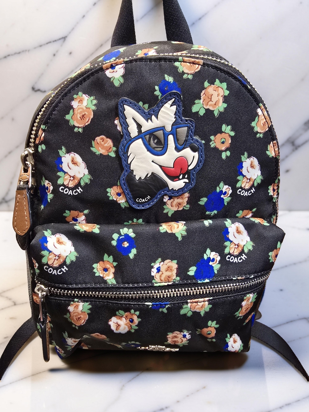 Coach Limited Edition Mini Charlie Backpack - Tea Rose Floral with Wolf Patch
